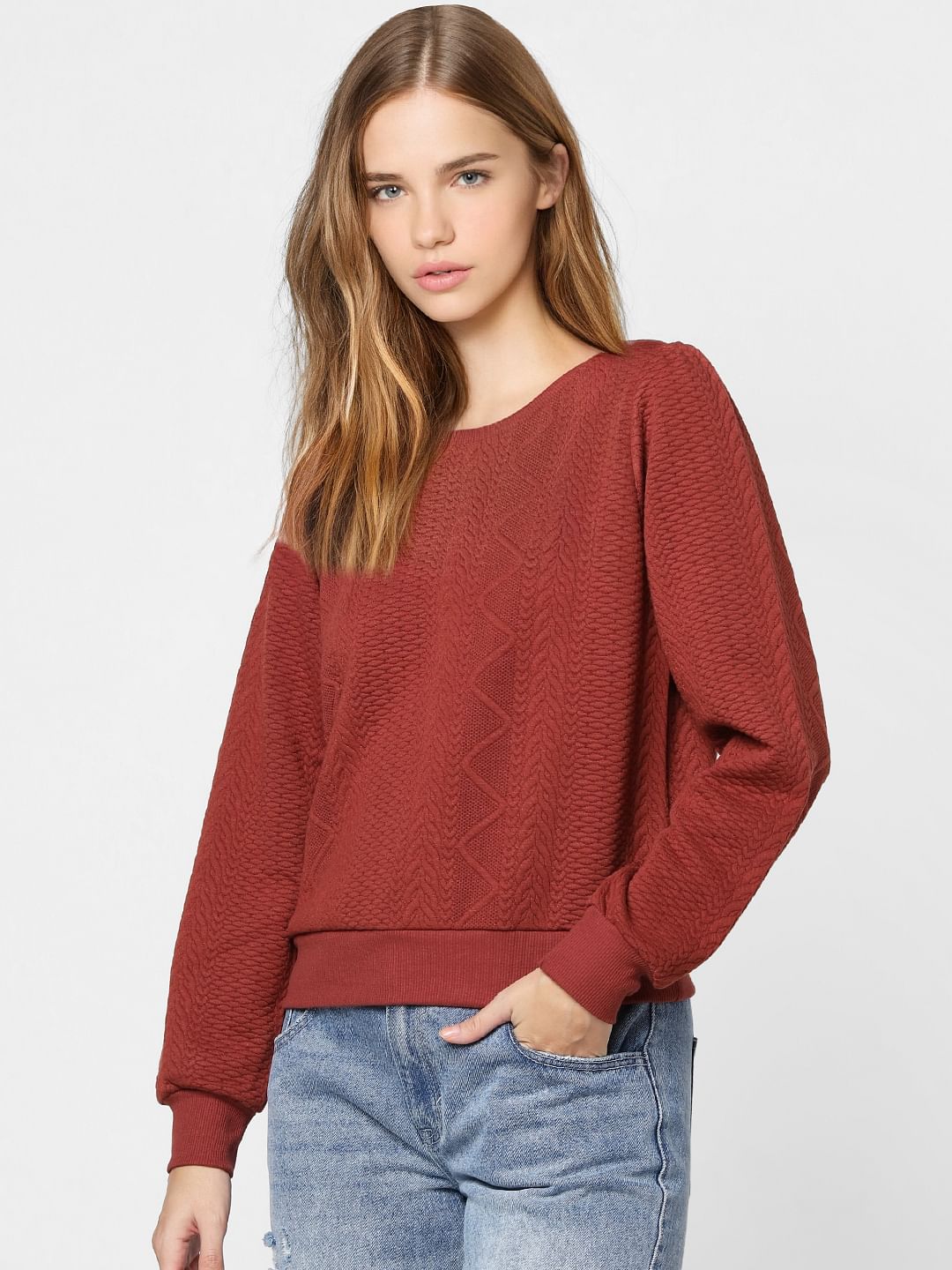 Red Self Design Pullover