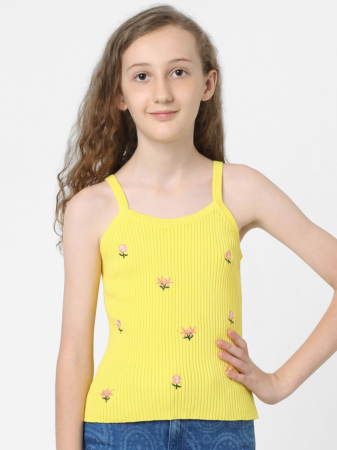 Yellow Strappy Ribbed Top