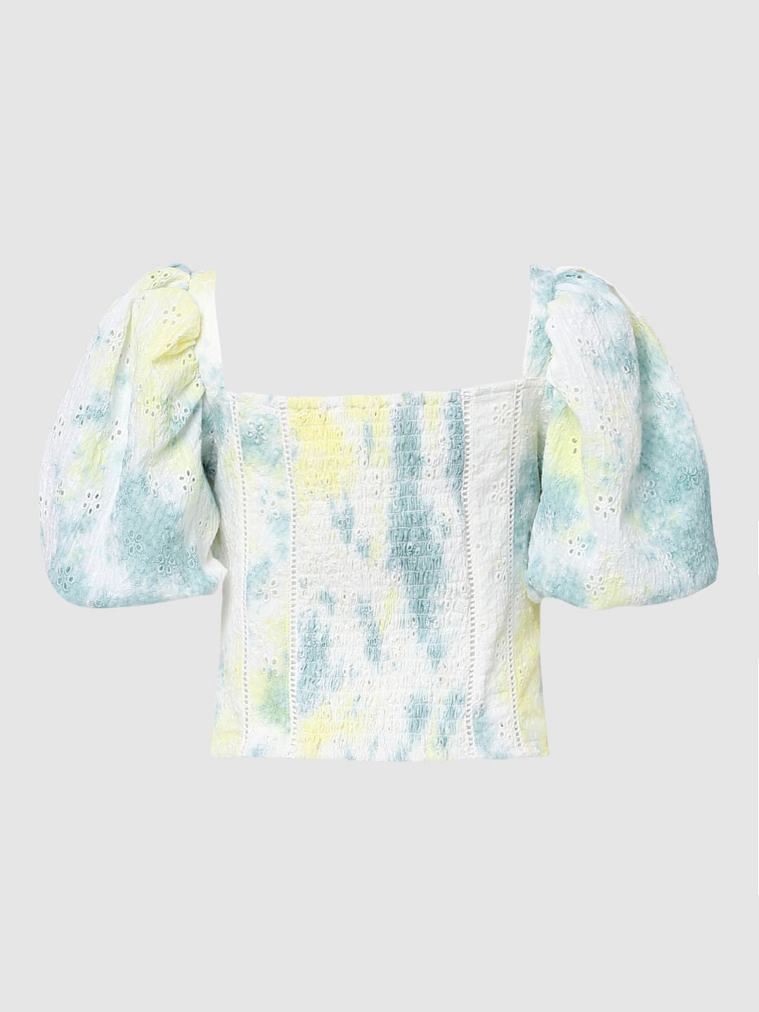 Girls White Schiffli Tie Dye Top