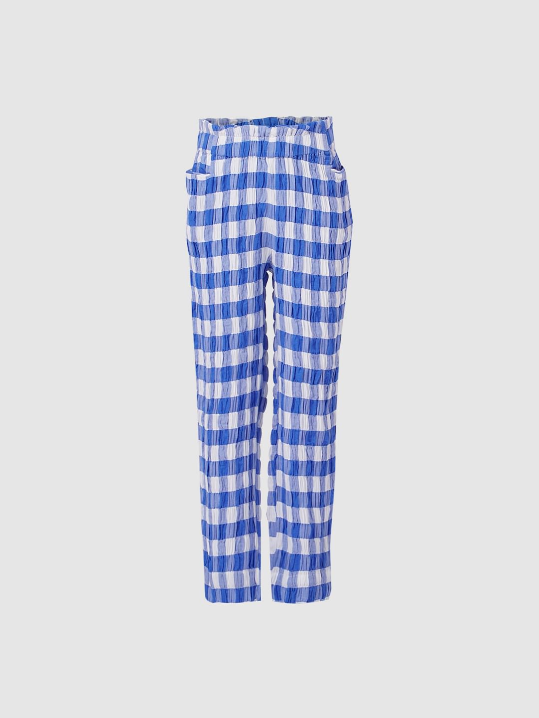 Girls Blue Check Pants