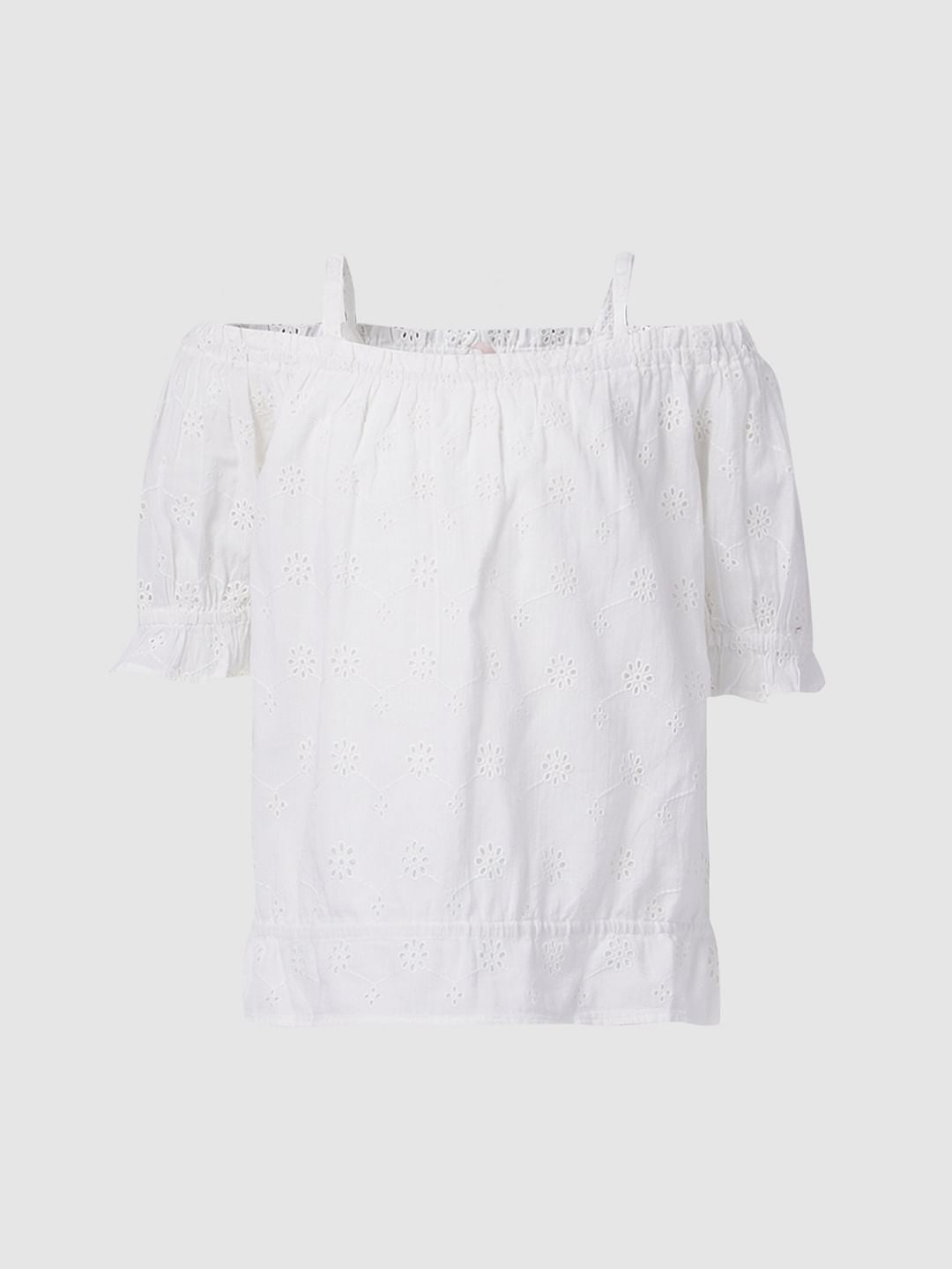 Girls White Embroidered Top