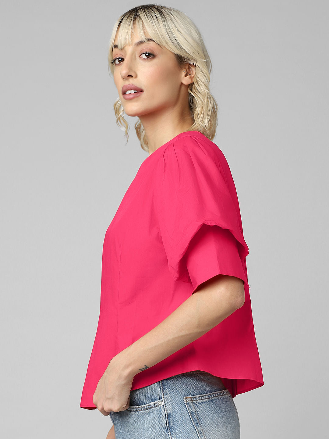 Magenta Buttoned Back Top