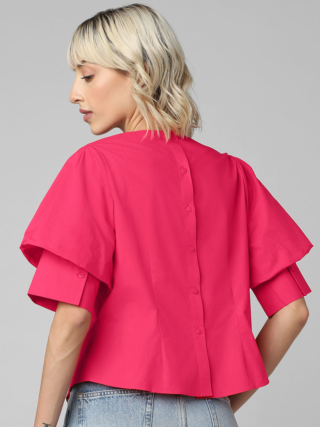Magenta Buttoned Back Top