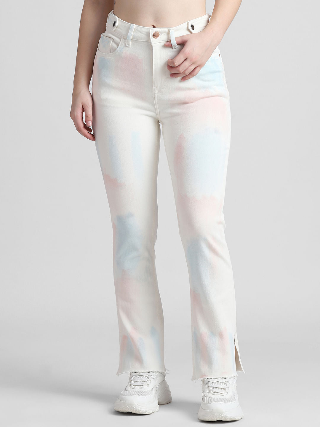 White High Rise Tie-Dye Straight Fit Jeans