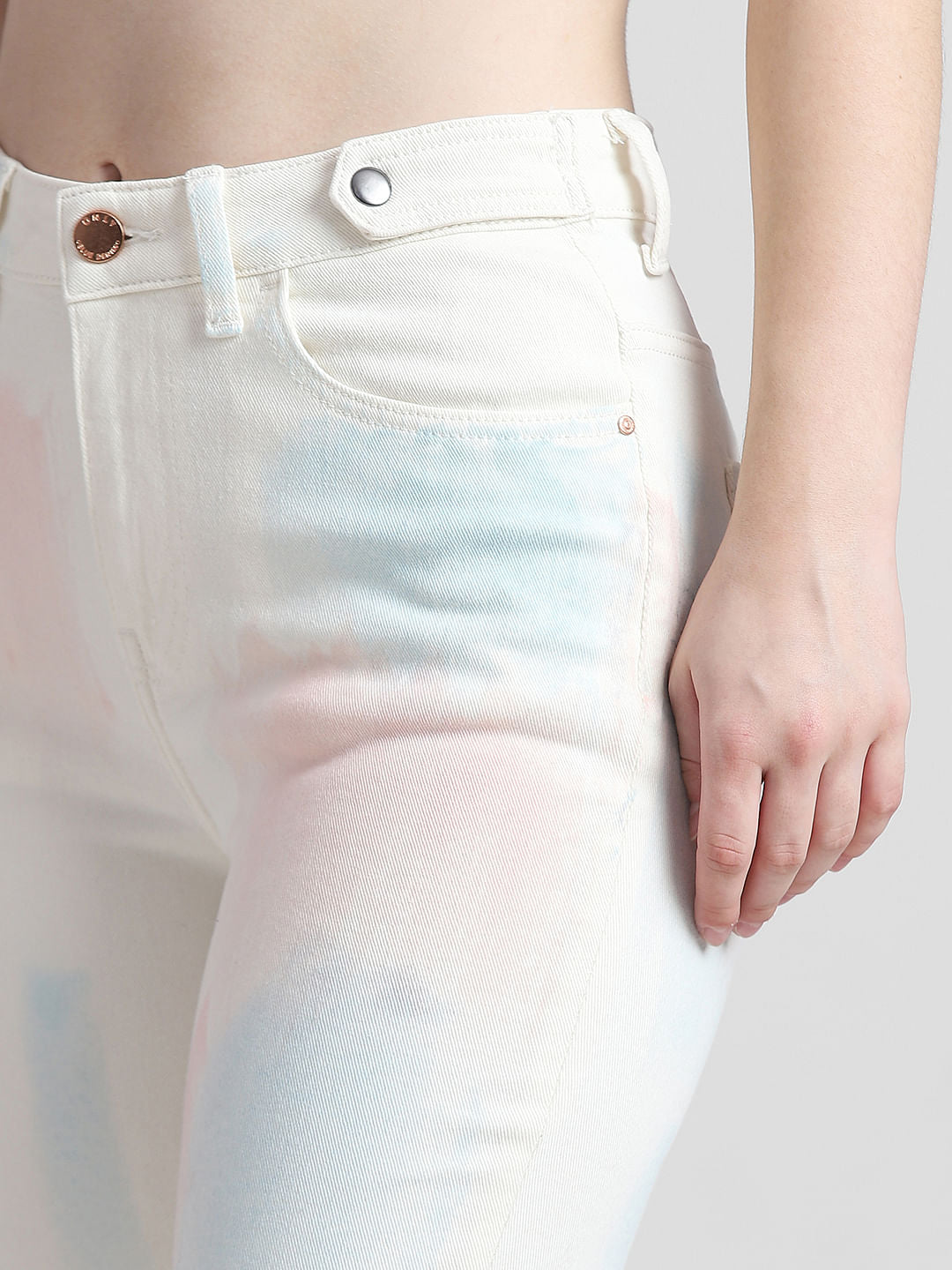 White High Rise Tie-Dye Straight Fit Jeans