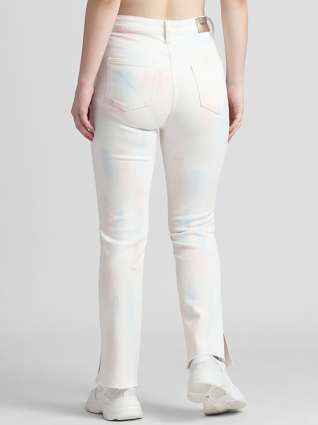 White High Rise Tie-Dye Straight Fit Jeans