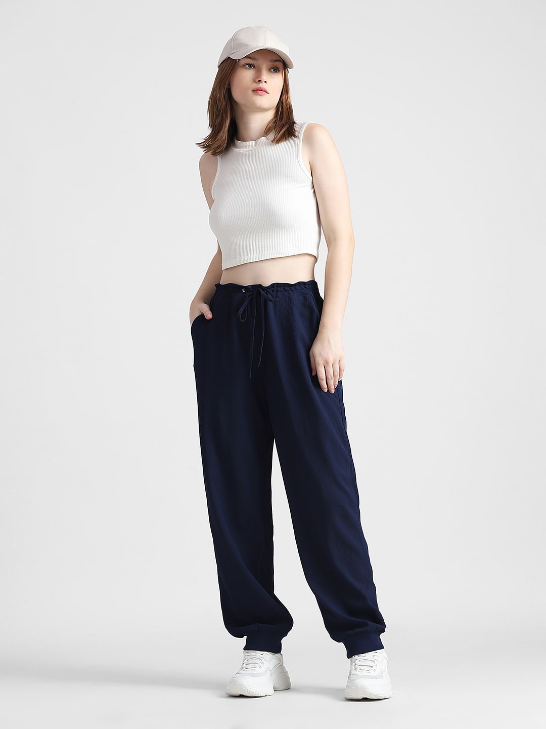 Navy Blue High Rise Regular Fit Joggers