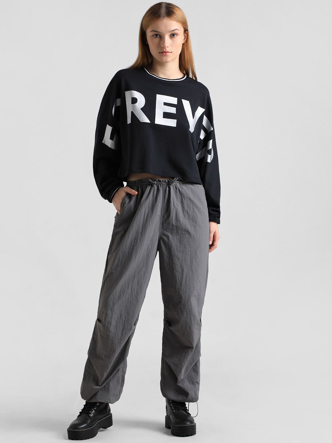 Black Printed Oversized Sweatshirt