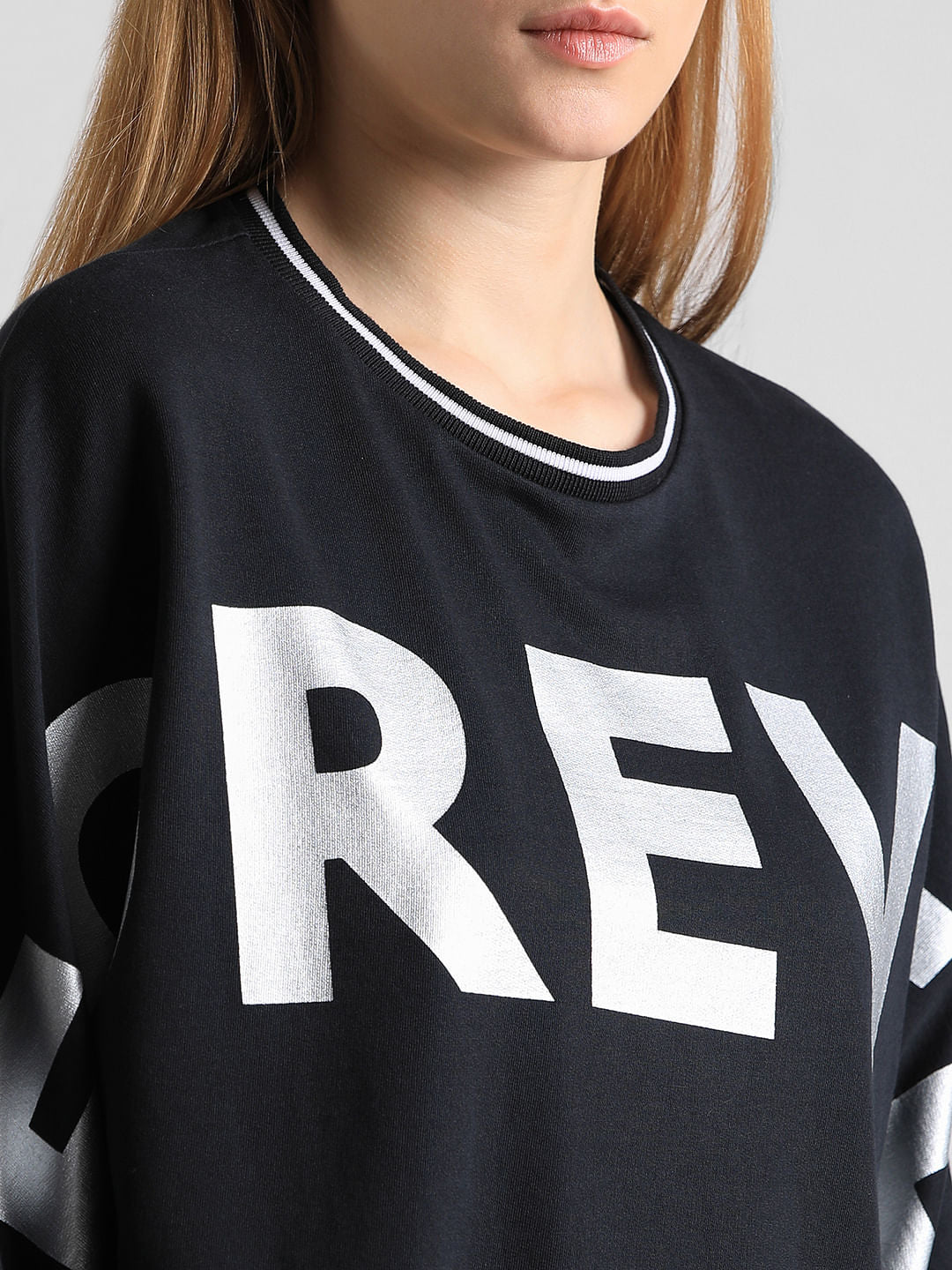 Black Printed Oversized Sweatshirt