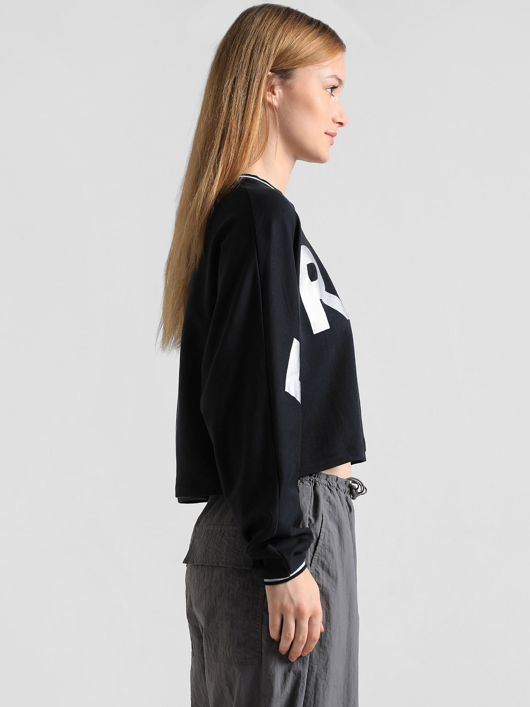 Black Printed Oversized Sweatshirt