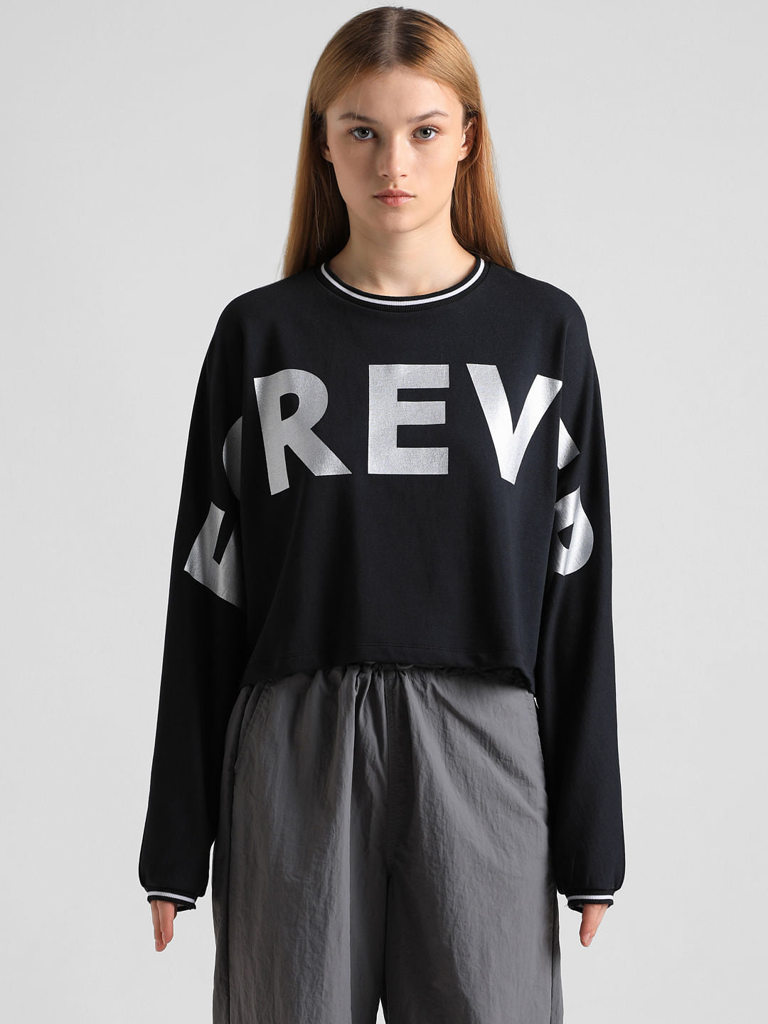 Black Printed Oversized Sweatshirt