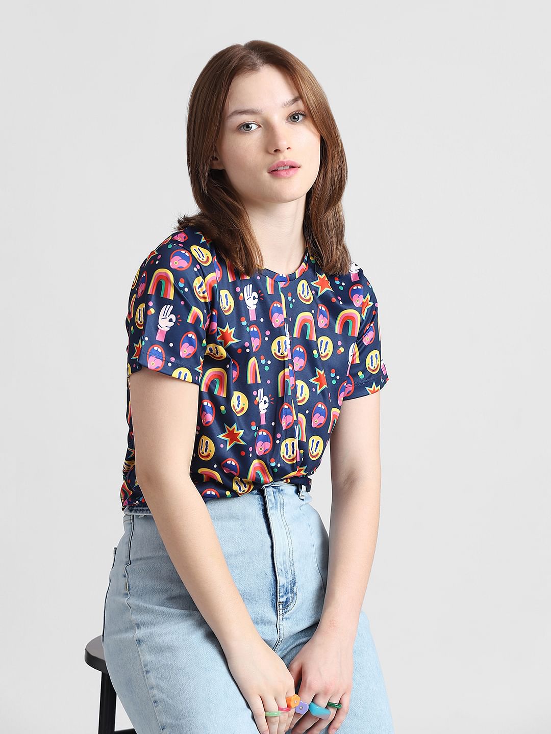 Navy Blue Knot Cropped T-Shirt