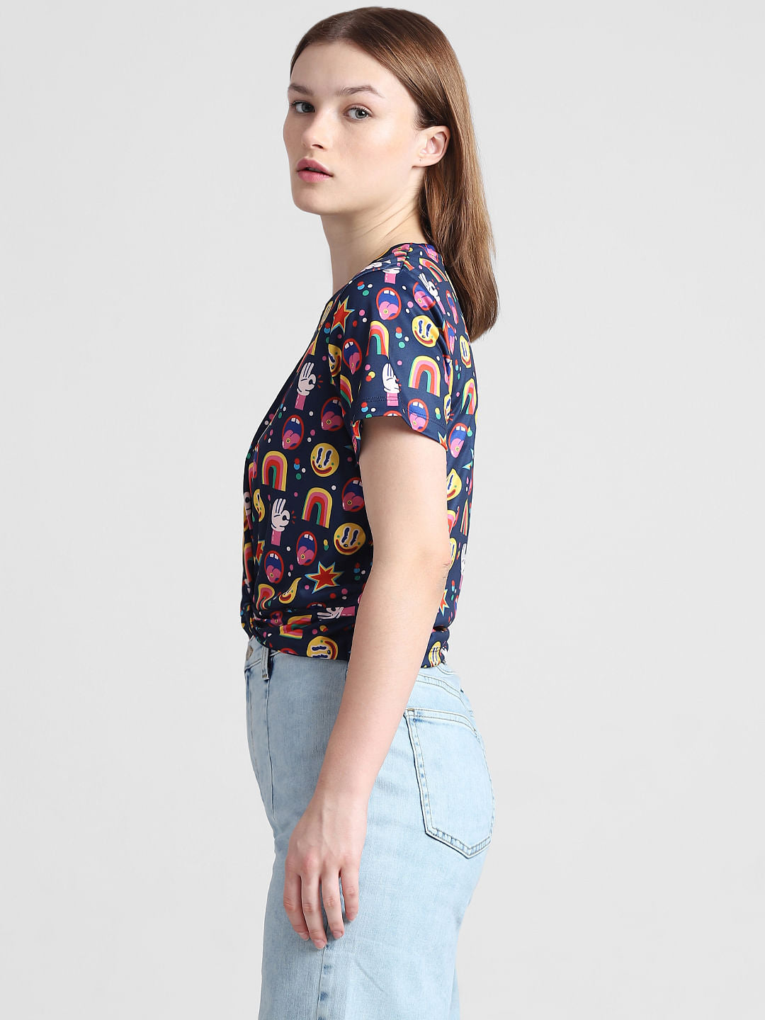 Navy Blue Knot Cropped T-Shirt