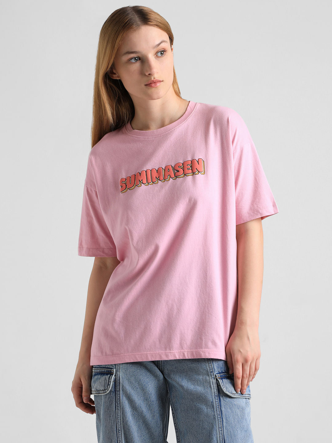 Pink Text Print Long T-Shirt