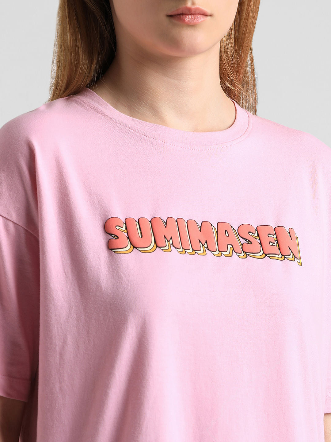 Pink Text Print Long T-Shirt