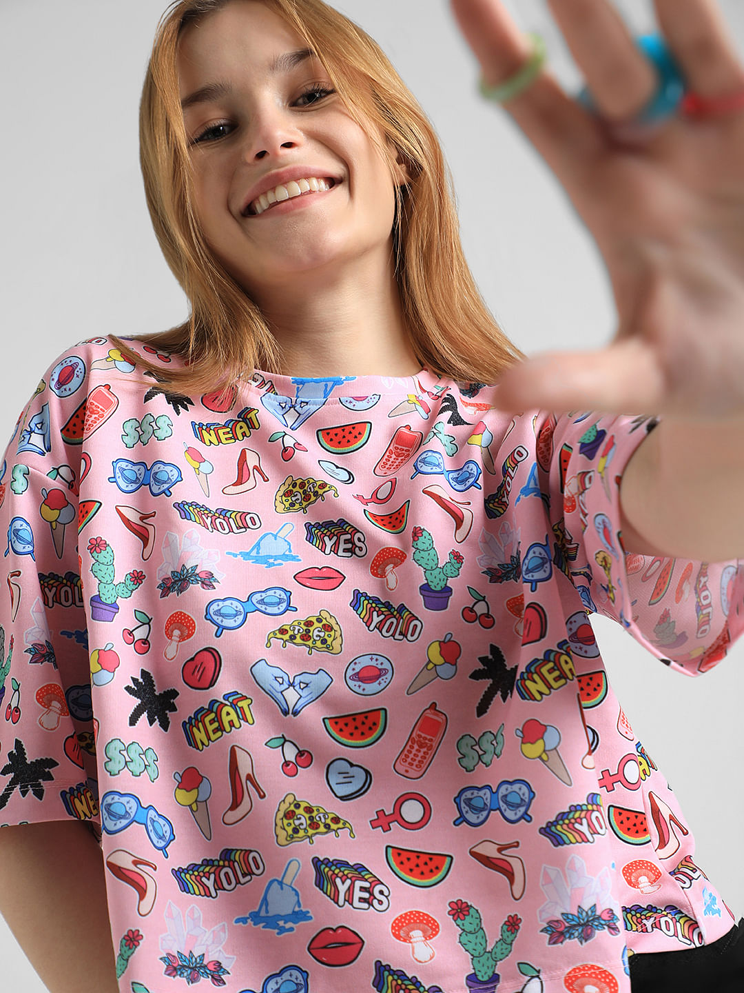 Pink Abstract Print T-Shirt