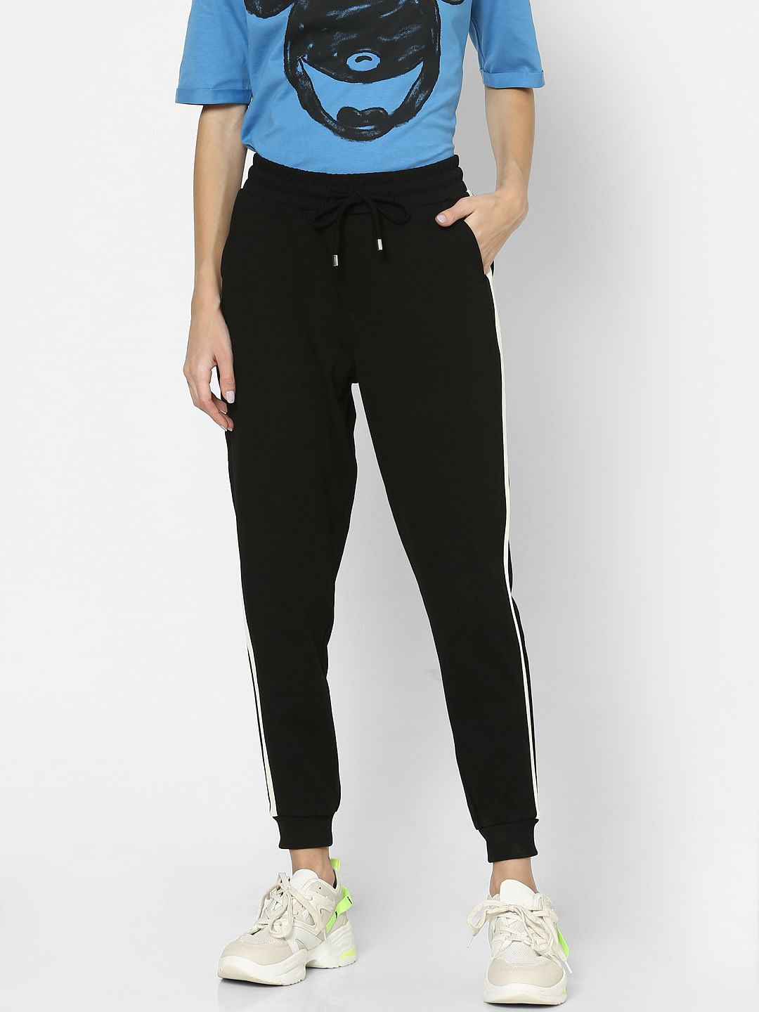 Black High Rise Tape Detail Sweatpants