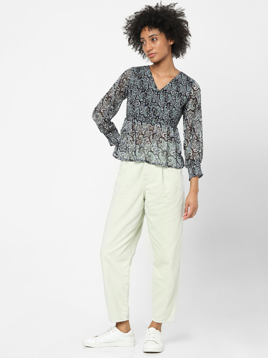 Black Floral Print Top