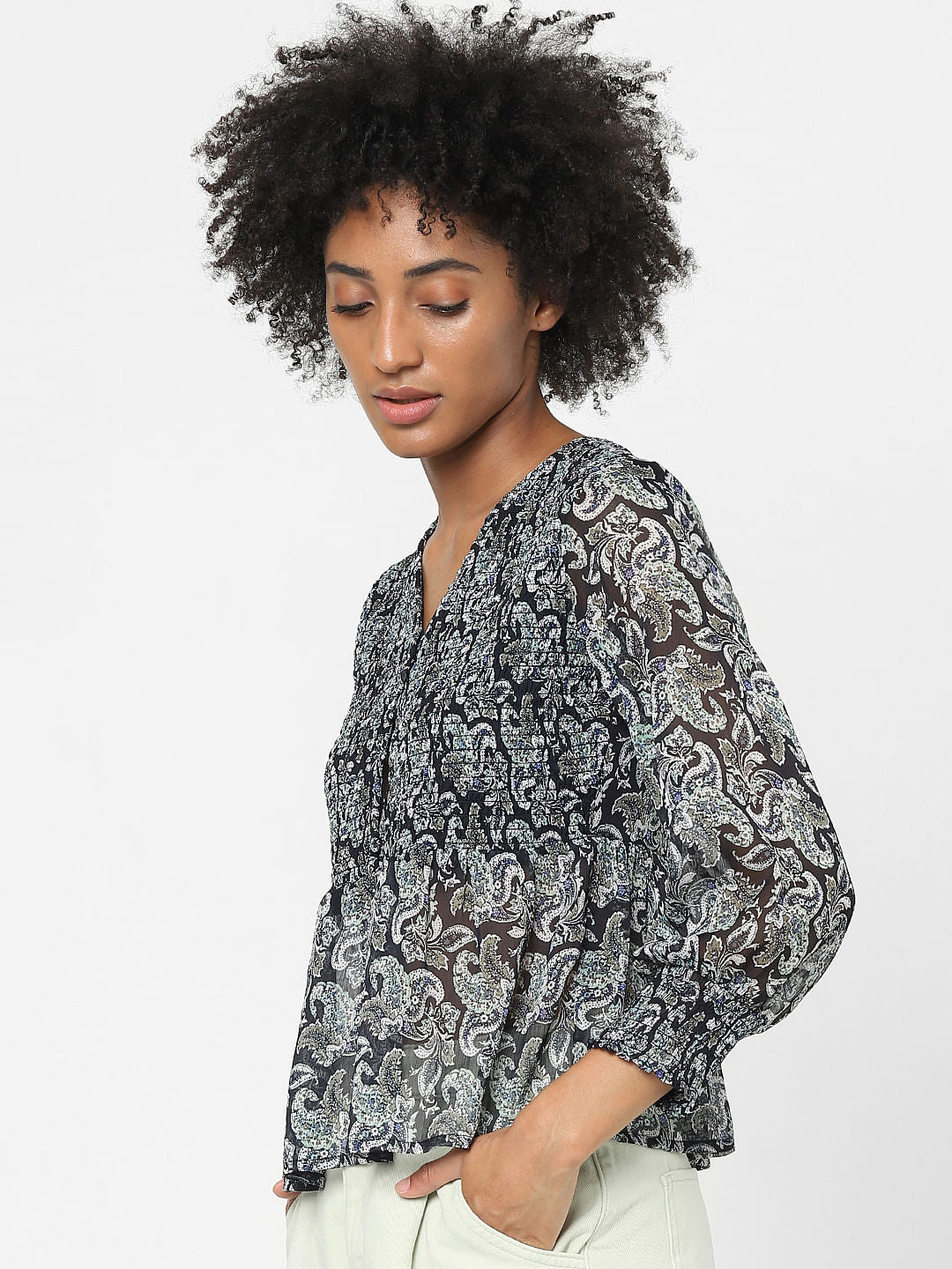 Black Floral Print Top