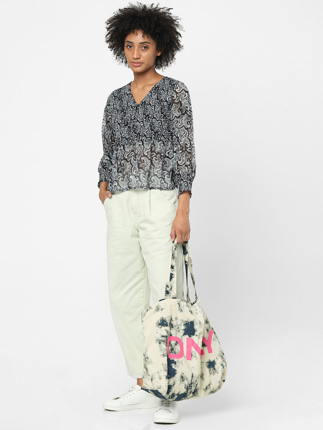 Black Floral Print Top