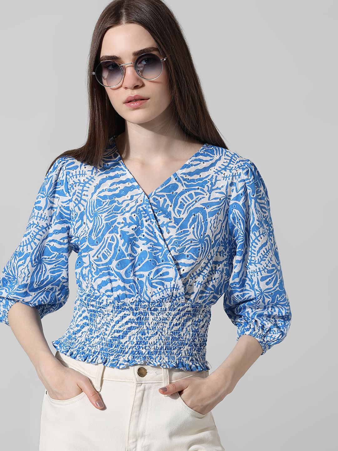Blue Abstract Print Top