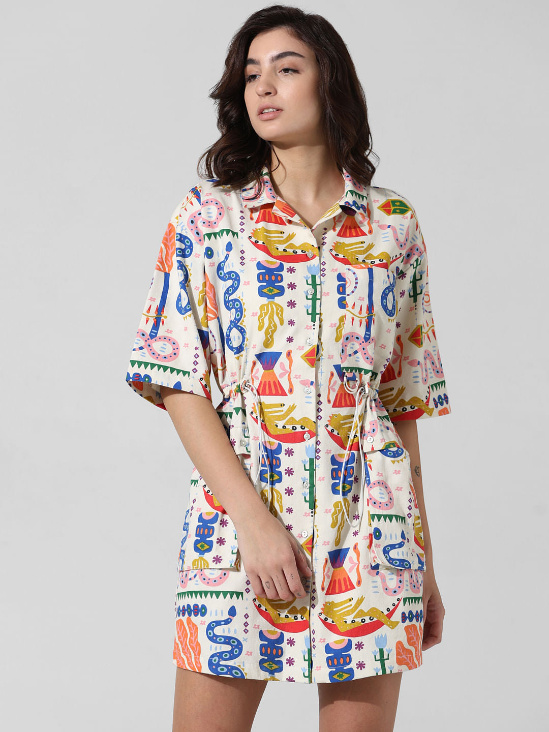 White Printed Shirt Dress