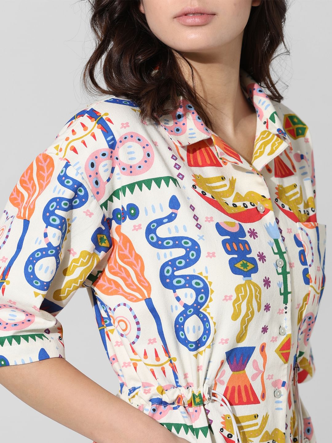 White Printed Shirt Dress