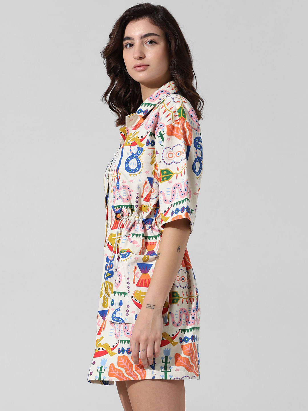 White Printed Shirt Dress