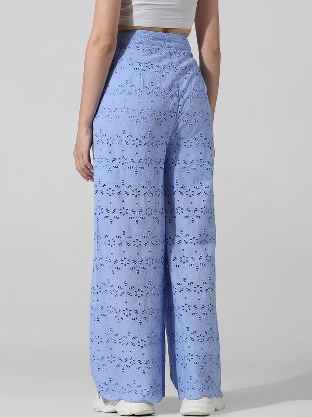 Blue High Rise Schiffli Co-Ord Set Pants