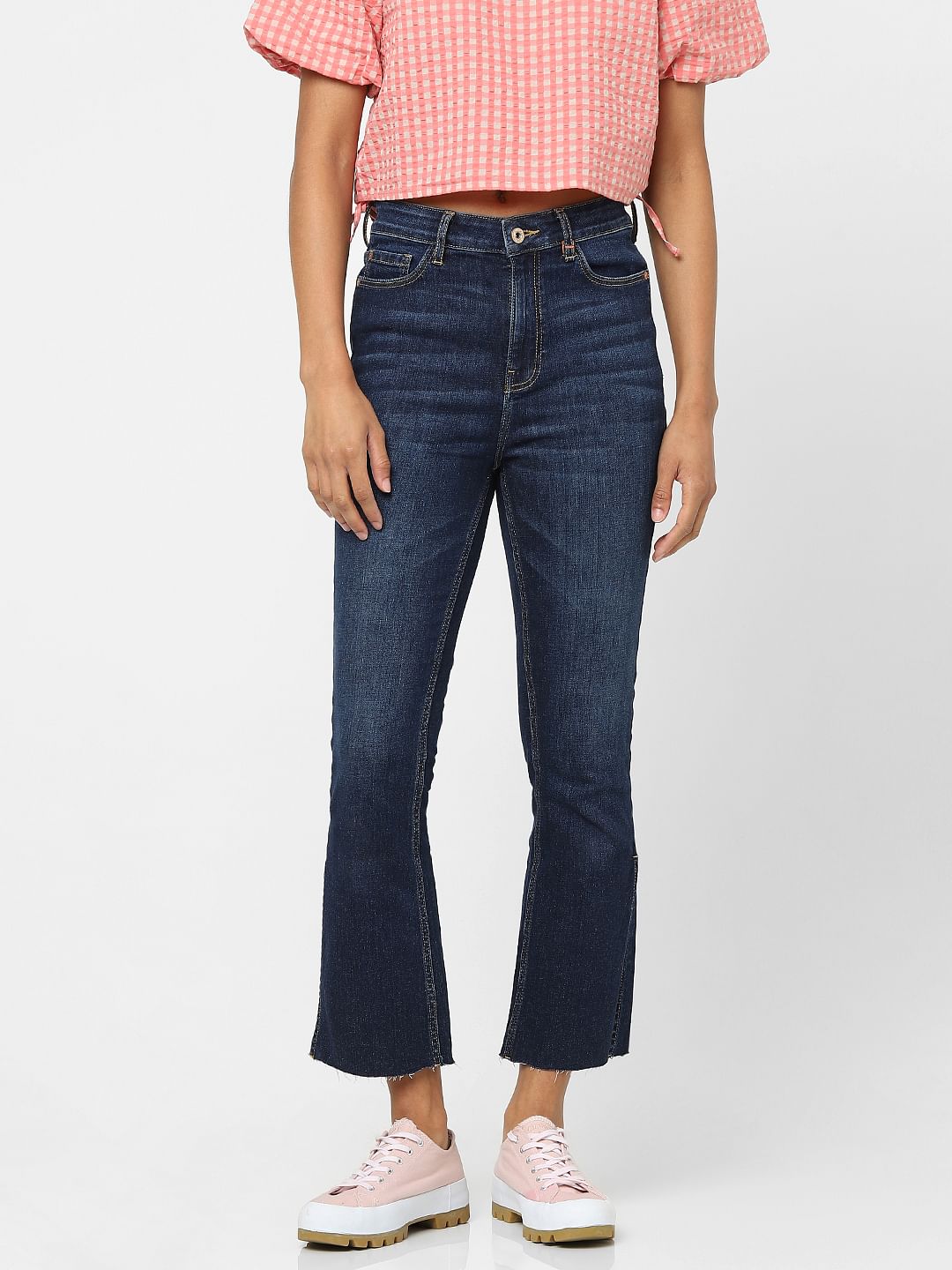 Dark Blue High Waist Flared Jeans