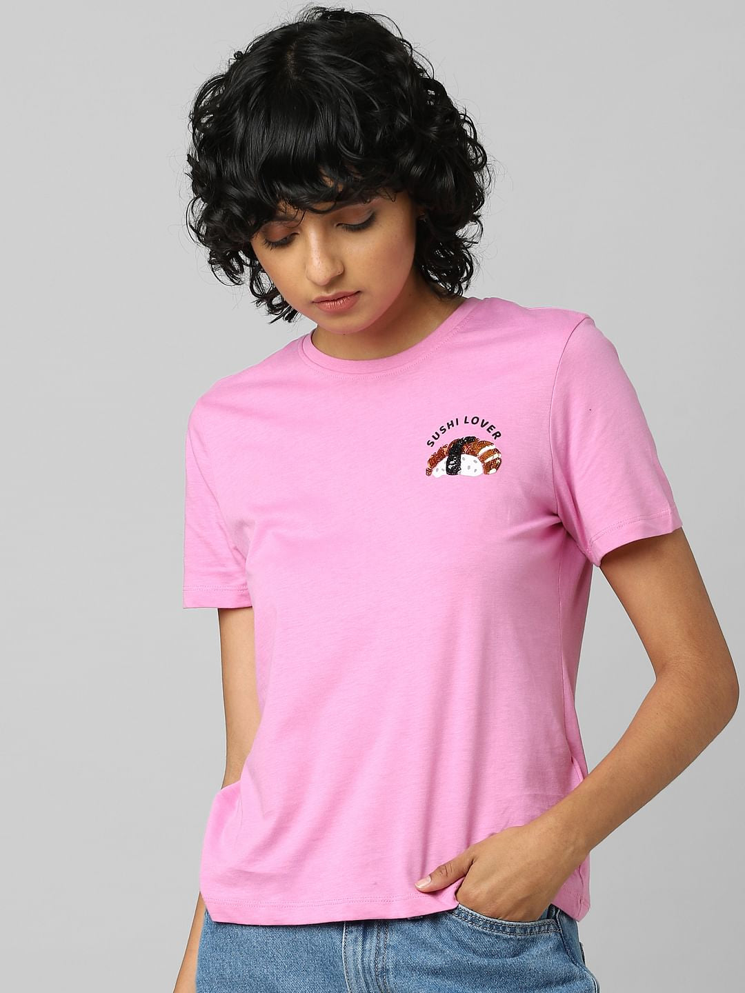 Pink Sushi Print T-Shirt