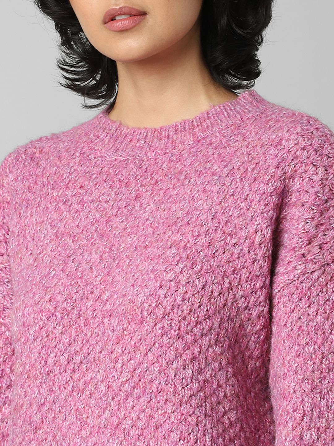 Pink Structured Knit Pullover