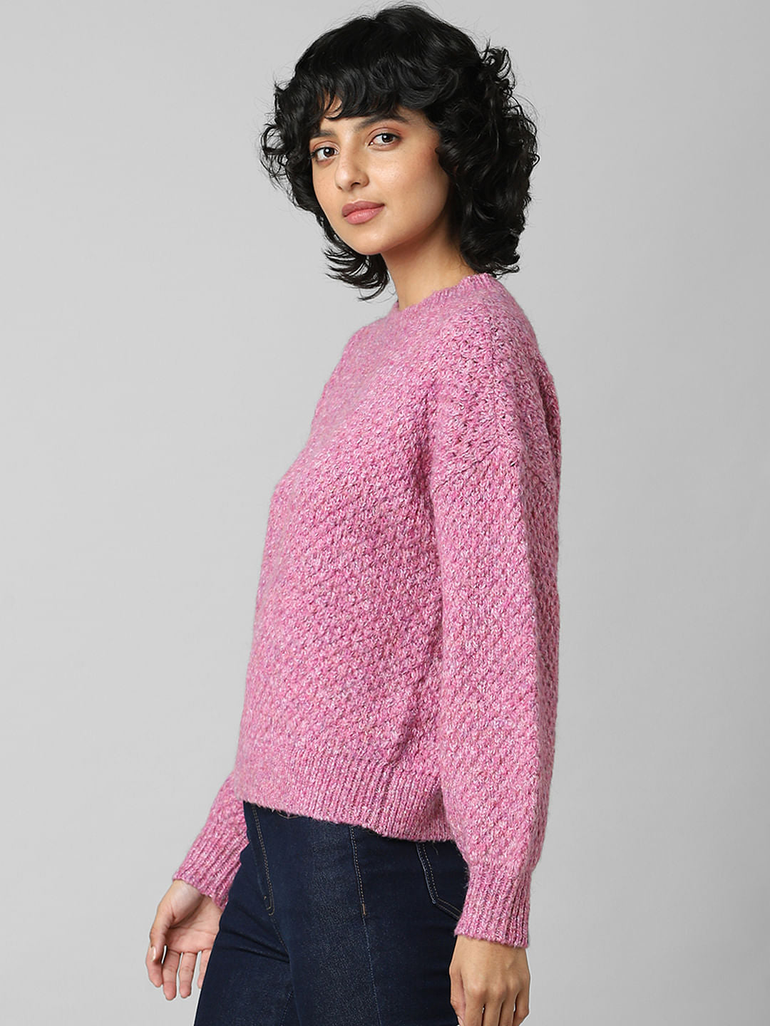 Pink Structured Knit Pullover
