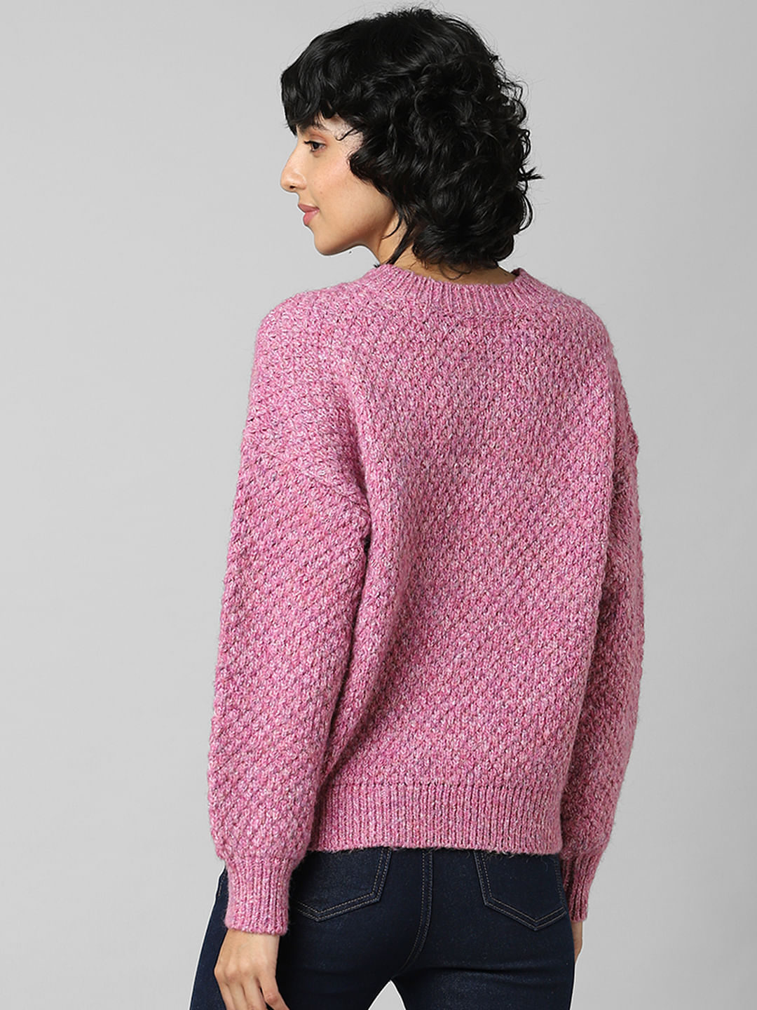 Pink Structured Knit Pullover