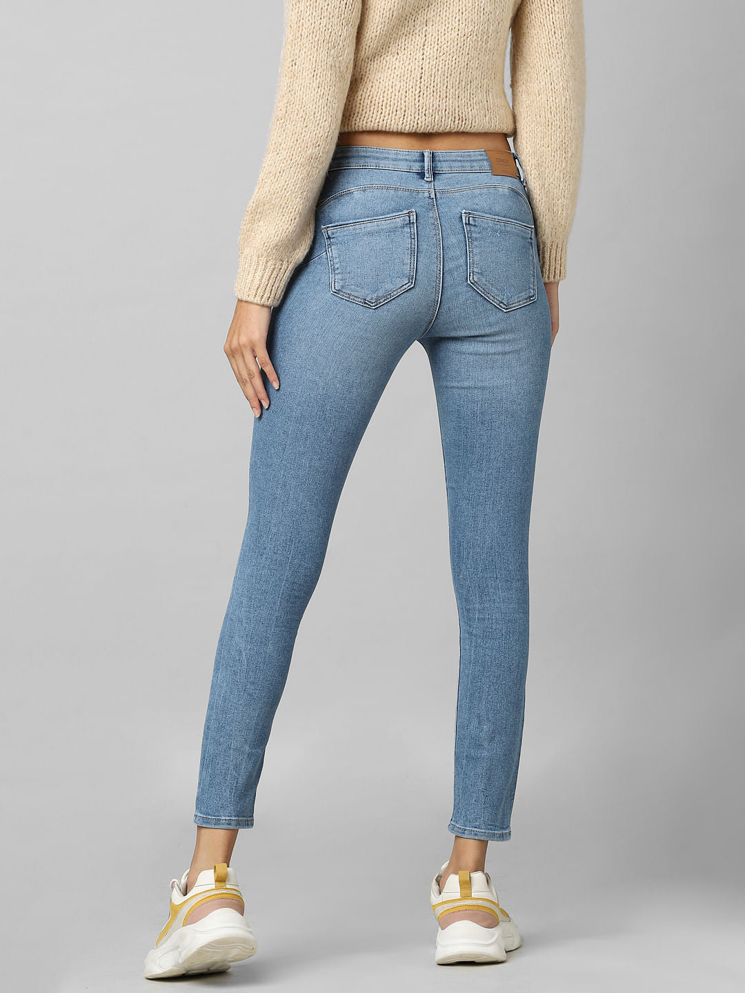 Blue Mid Rise Pushup Distressed Skinny Jeans