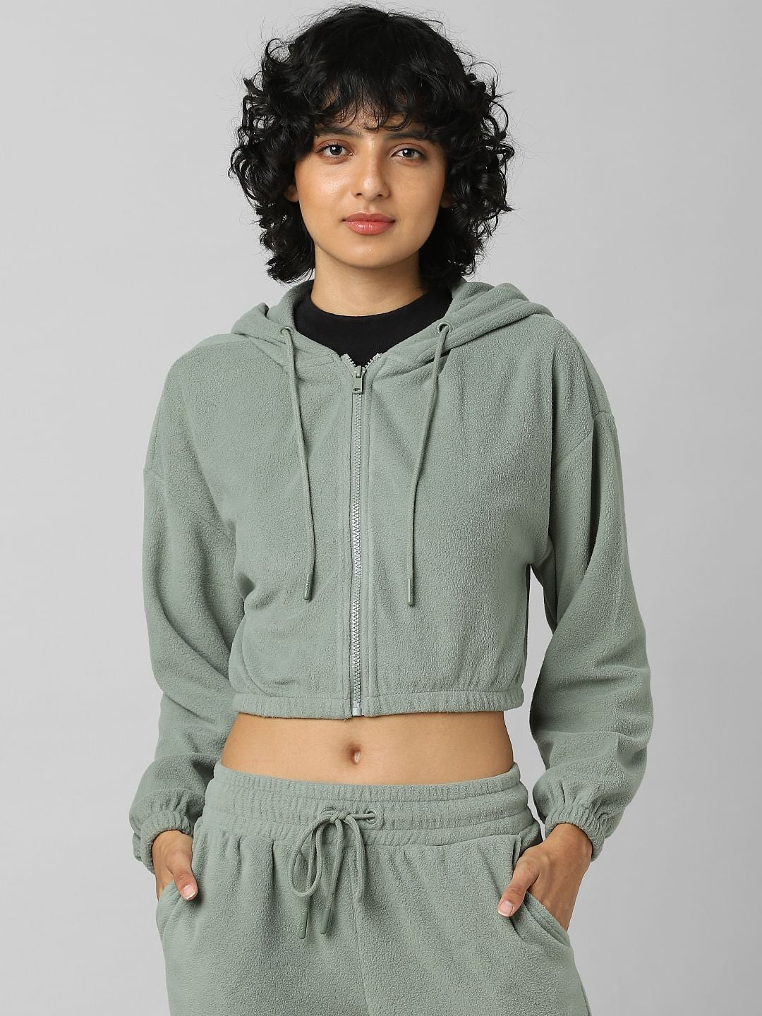 Green Zip Hooded Co-Ord Sweatshirt