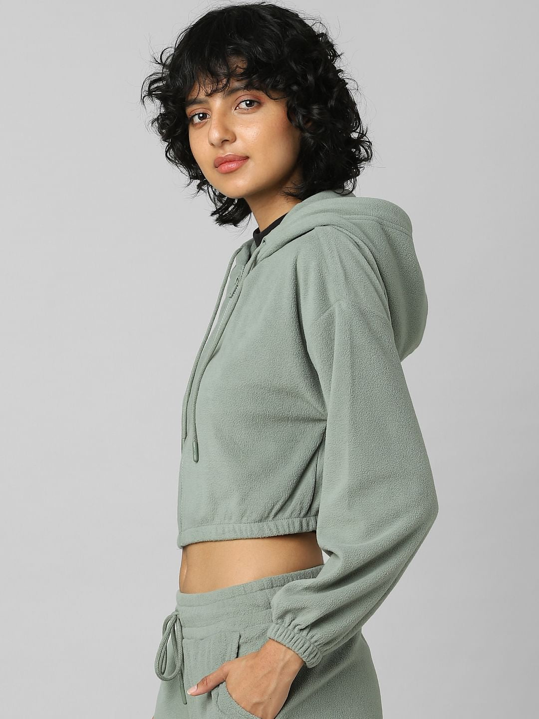 Green Zip Hooded Co-Ord Sweatshirt