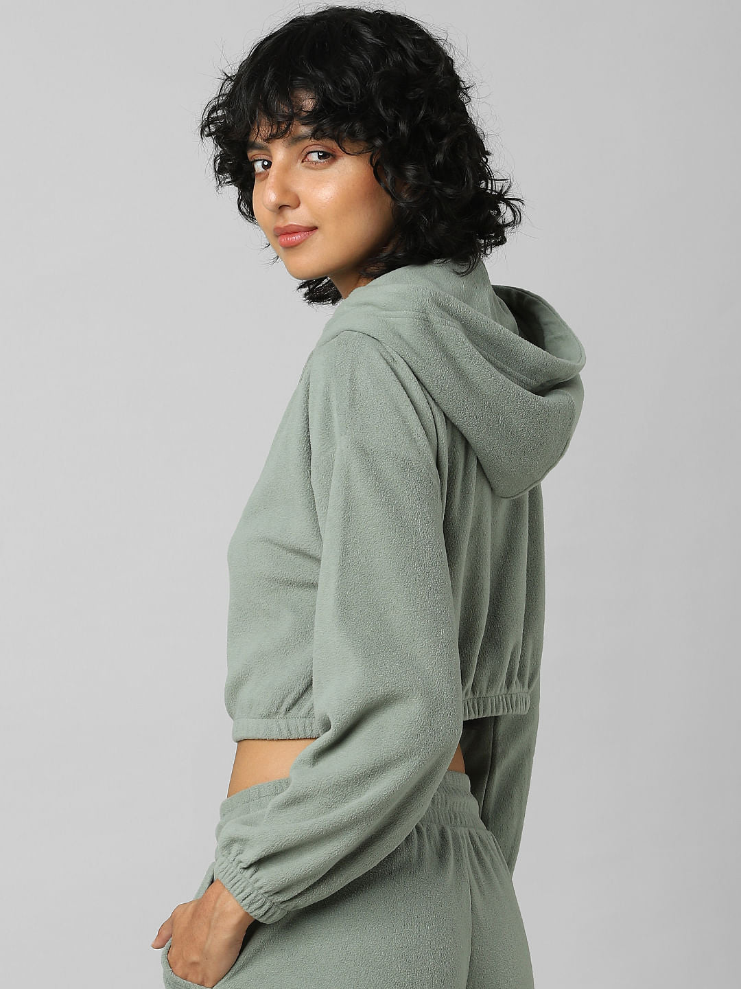 Green Zip Hooded Co-Ord Sweatshirt