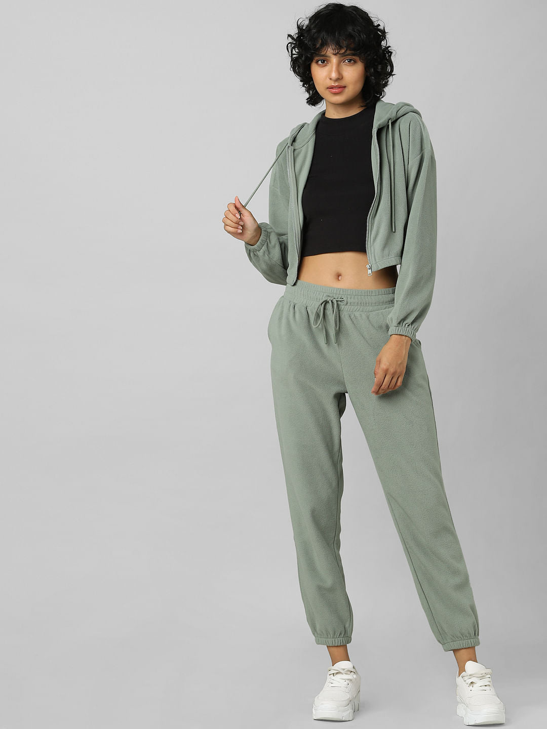 Green Zip Hooded Co-Ord Sweatshirt