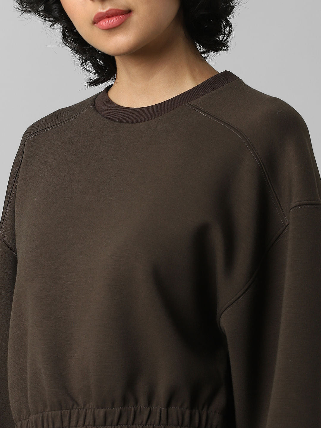 Dark Brown Cropped Co-Ord Sweatshirt