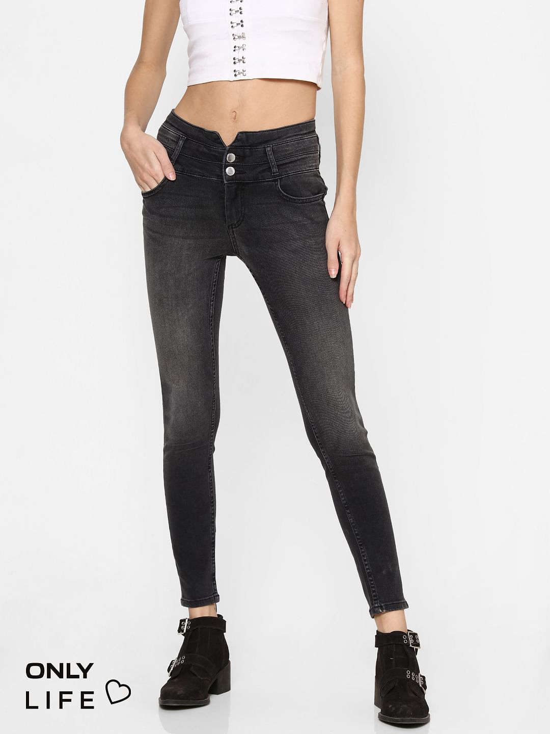 Grey High Waist Skinny Jeans