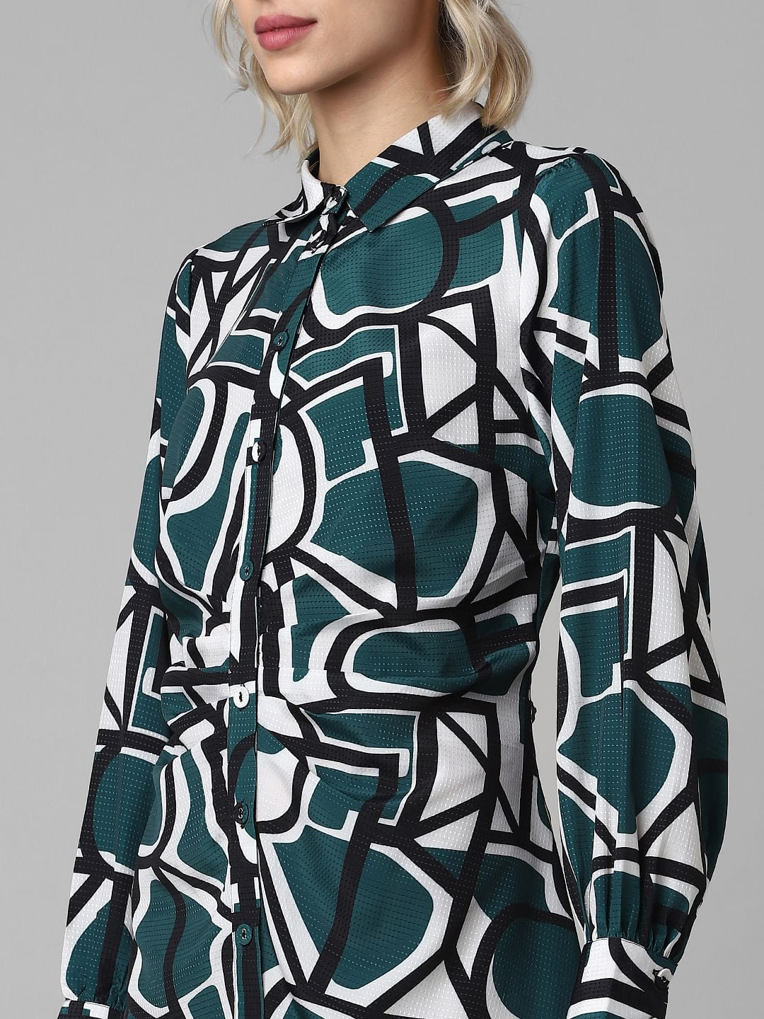 Green Abstract Print Shirt Dress
