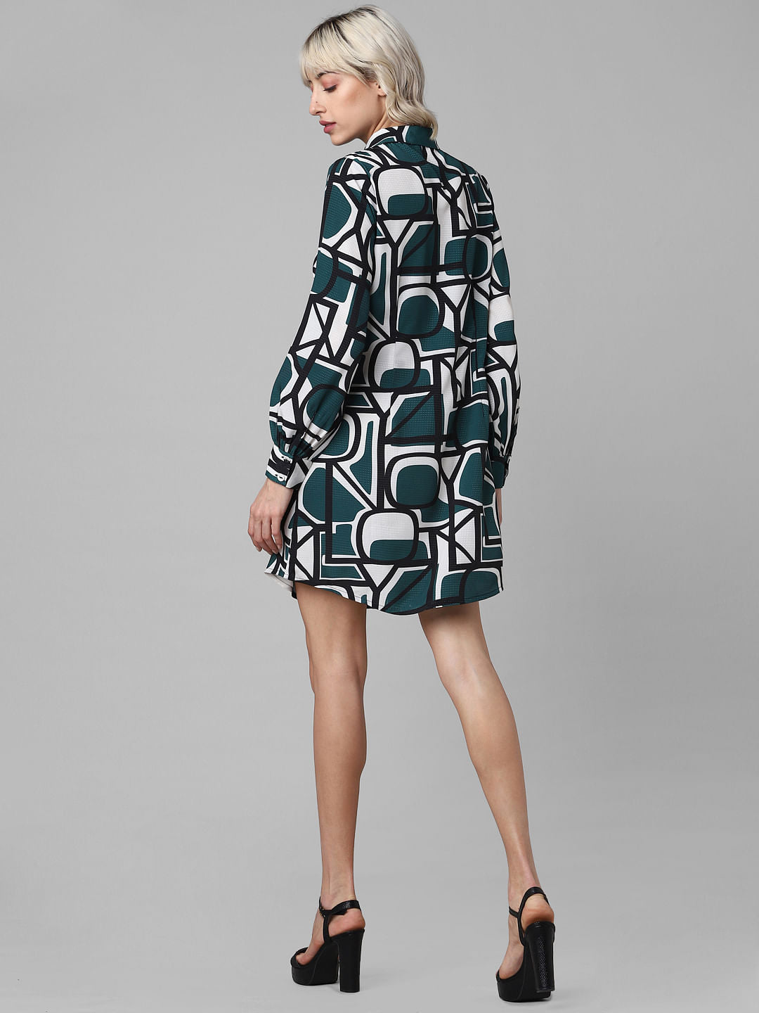 Green Abstract Print Shirt Dress