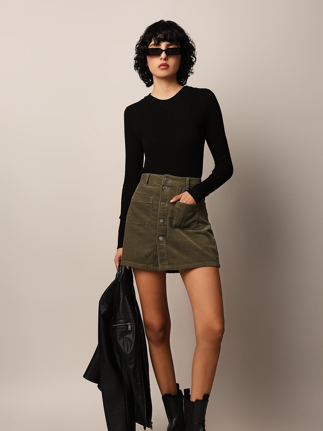 Dark Olive Corduroy Skirt