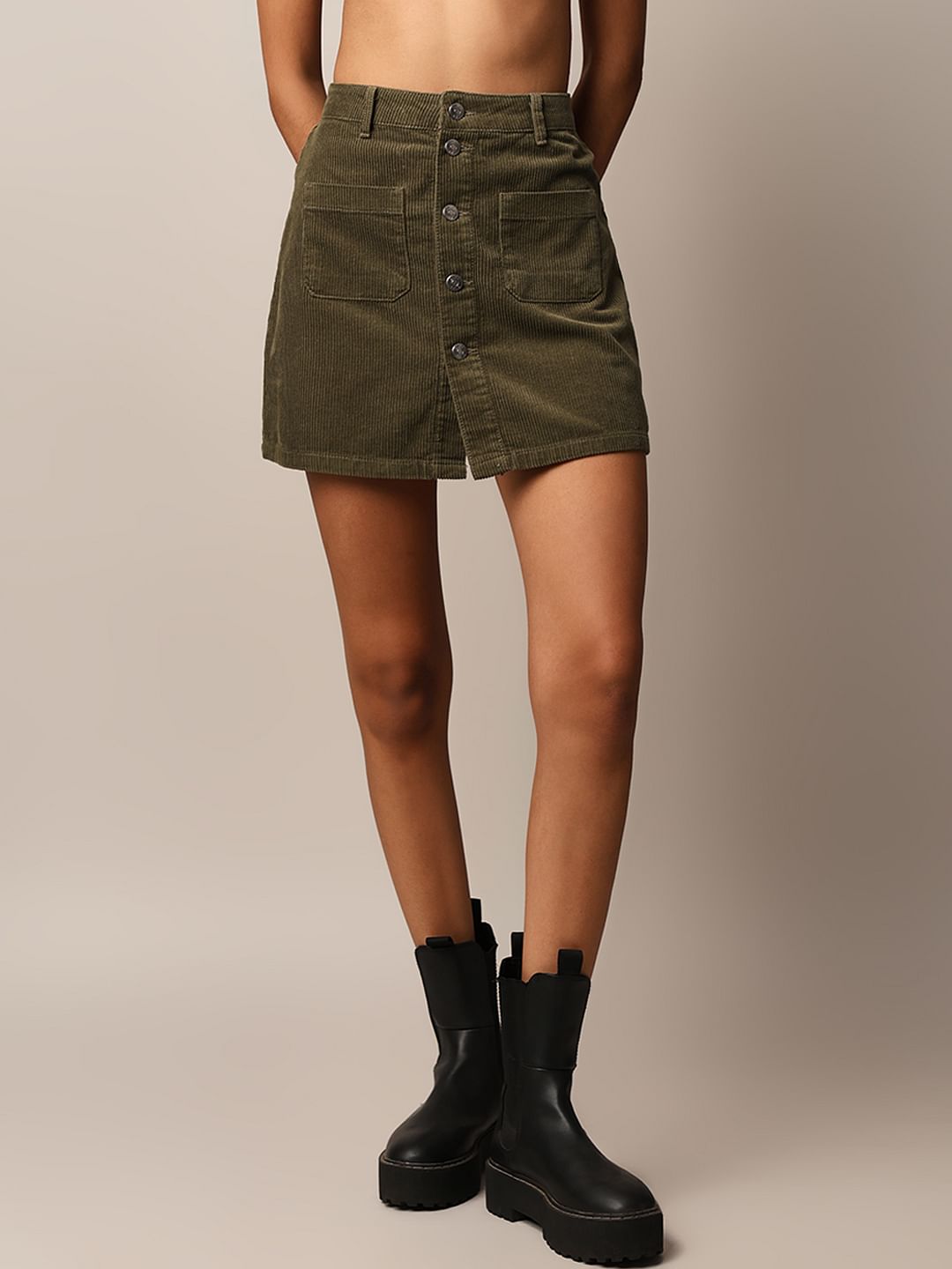 Dark Olive Corduroy Skirt