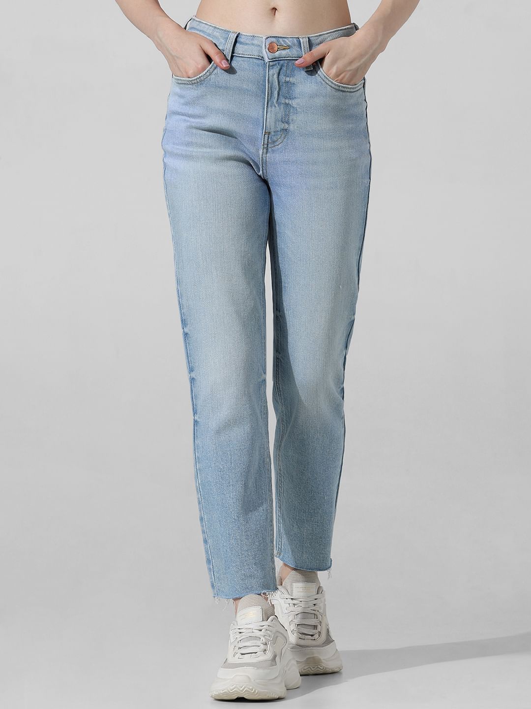 Light Blue High Rise Straight Fit Jeans