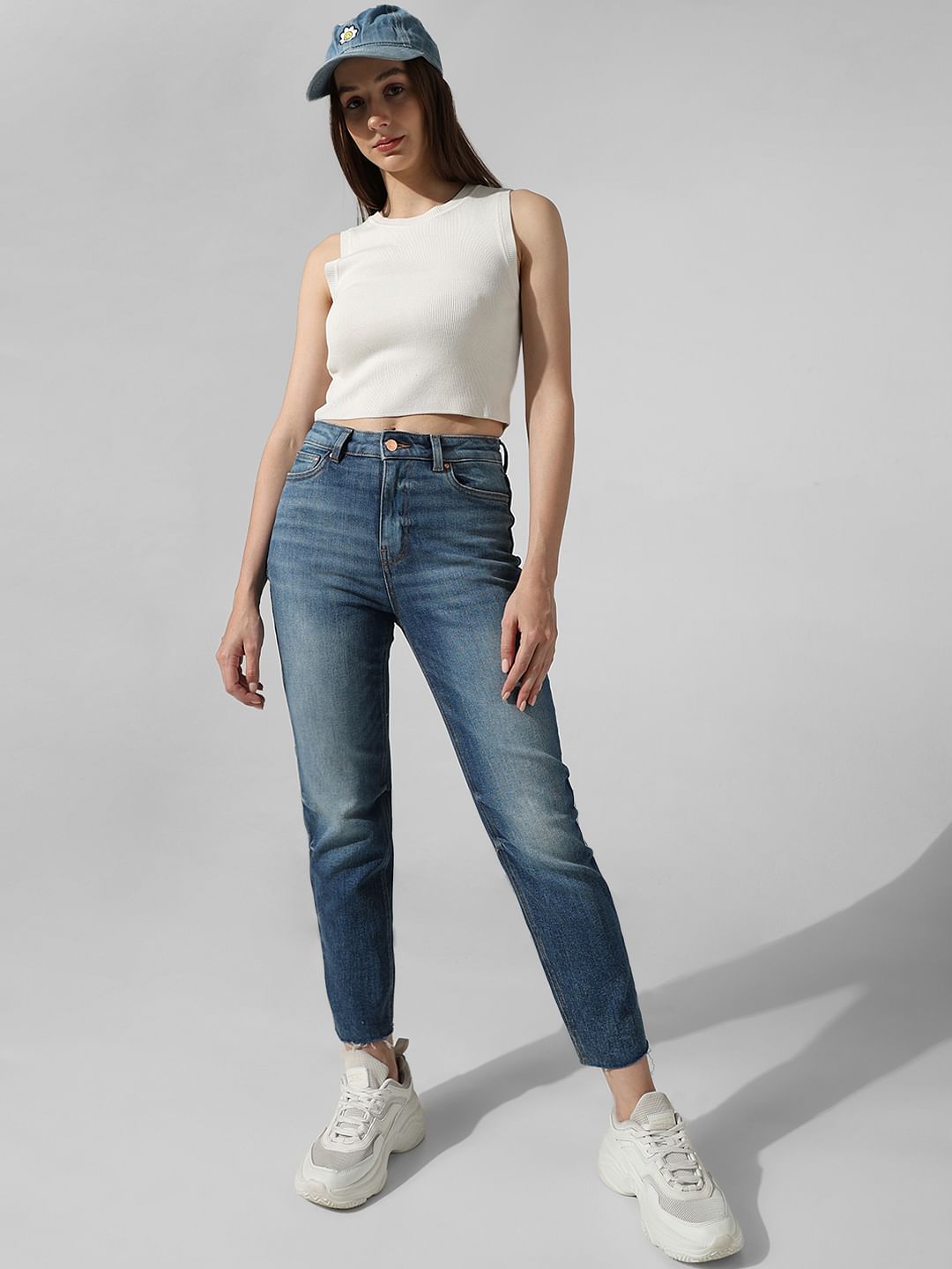 Blue High Rise Straight Fit Jeans