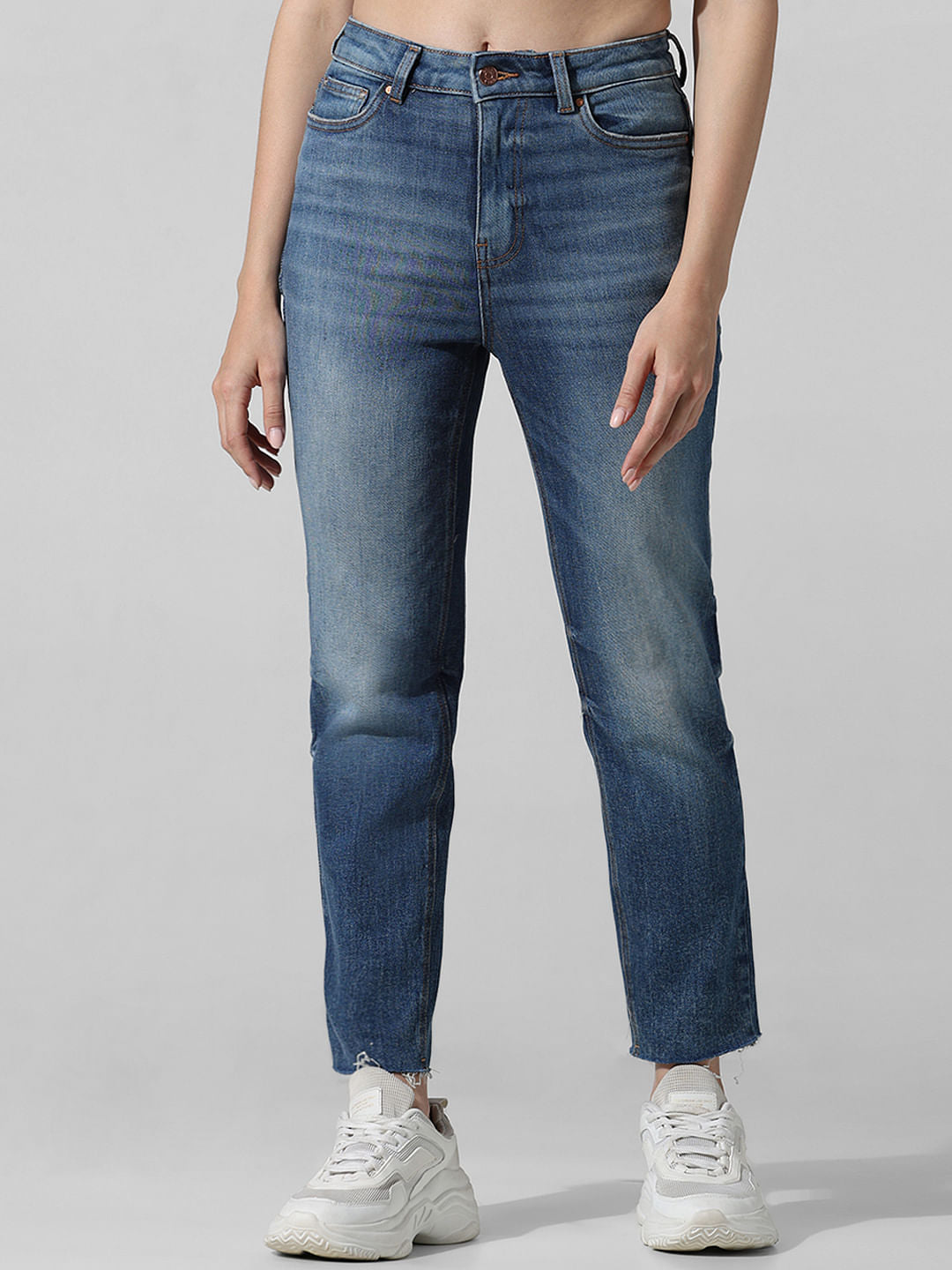 Blue High Rise Straight Fit Jeans