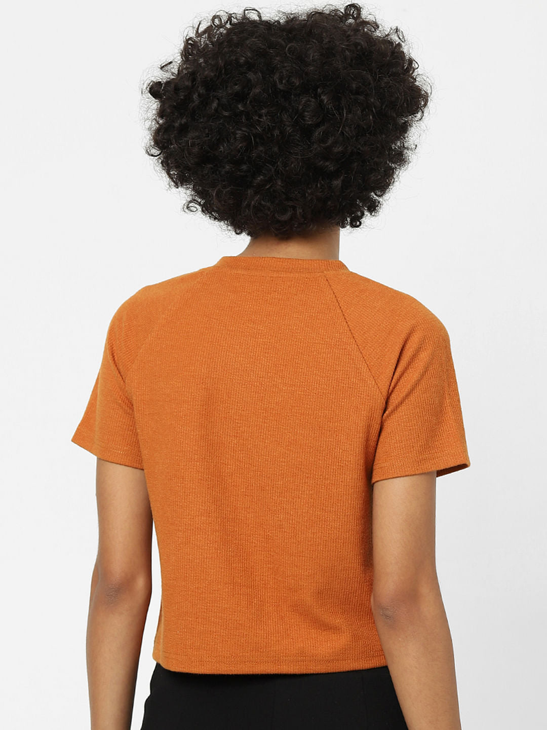 Brown Cut-Out Knit Cropped T-Shirt