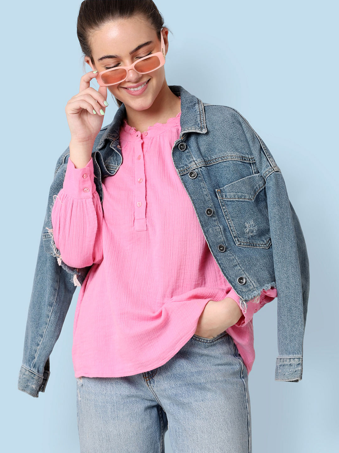 Pink Puff Sleeves Top